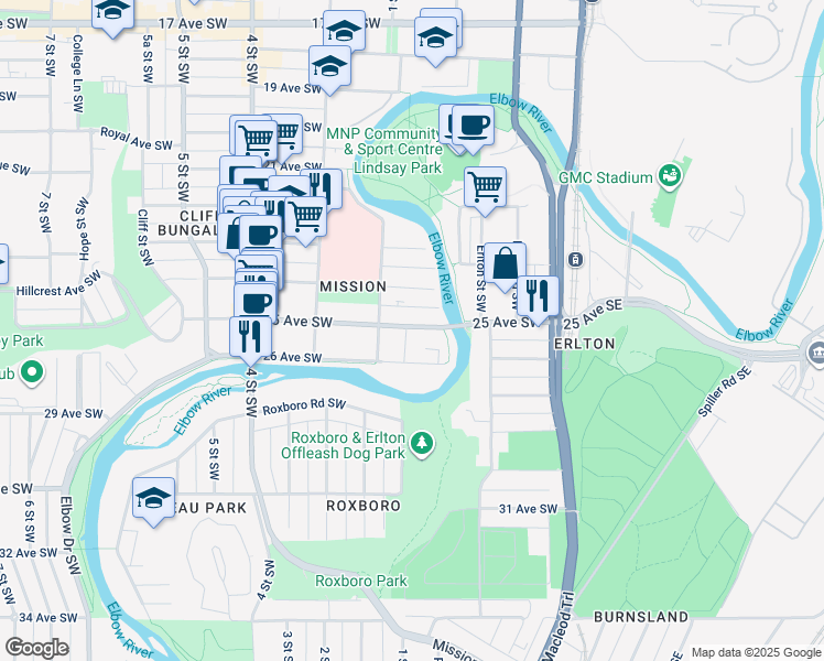 map of restaurants, bars, coffee shops, grocery stores, and more near in Calgary