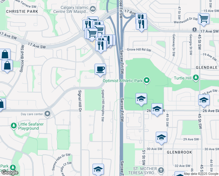 map of restaurants, bars, coffee shops, grocery stores, and more near in Calgary