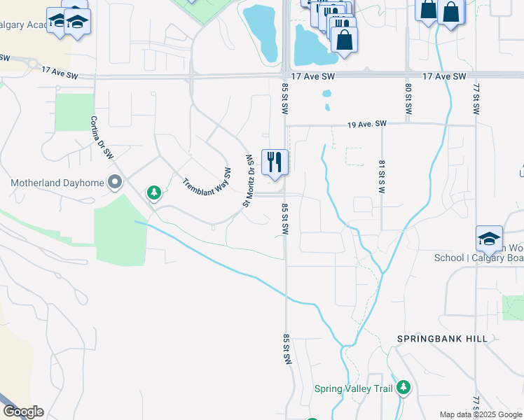 map of restaurants, bars, coffee shops, grocery stores, and more near in Calgary