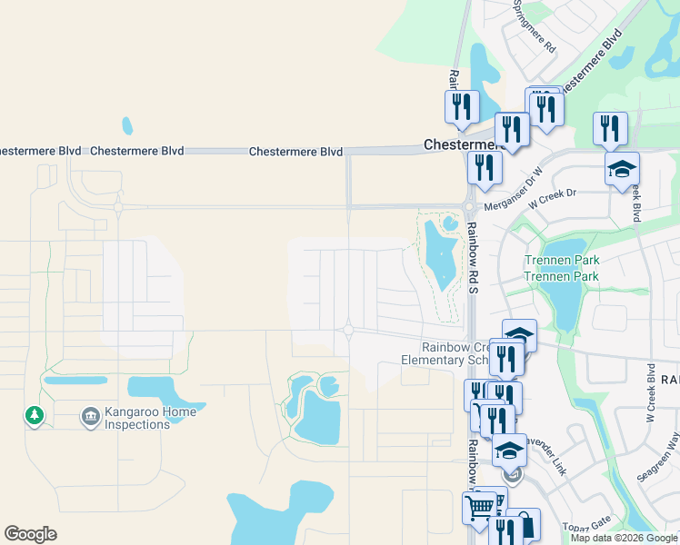 map of restaurants, bars, coffee shops, grocery stores, and more near Alberta 1 Alternate in Chestermere