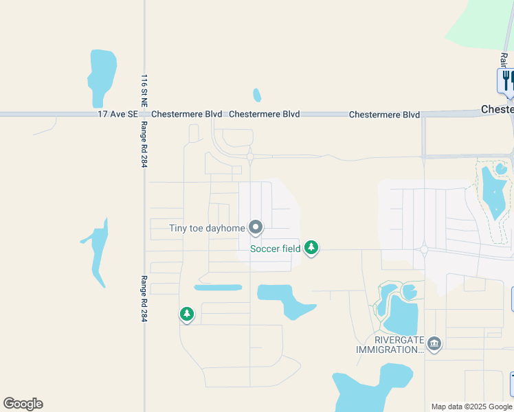 map of restaurants, bars, coffee shops, grocery stores, and more near 132 Chelsea Drive in Chestermere