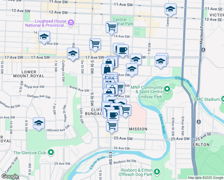 map of restaurants, bars, coffee shops, grocery stores, and more near 2020 4 Street Southwest in Calgary