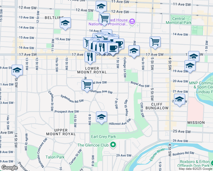 map of restaurants, bars, coffee shops, grocery stores, and more near in Calgary
