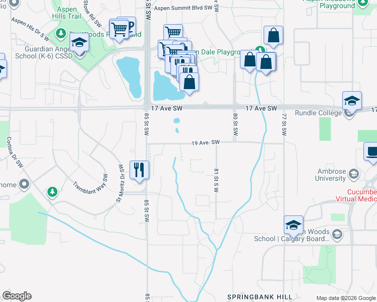 map of restaurants, bars, coffee shops, grocery stores, and more near 2027 81 Street Southwest in Calgary