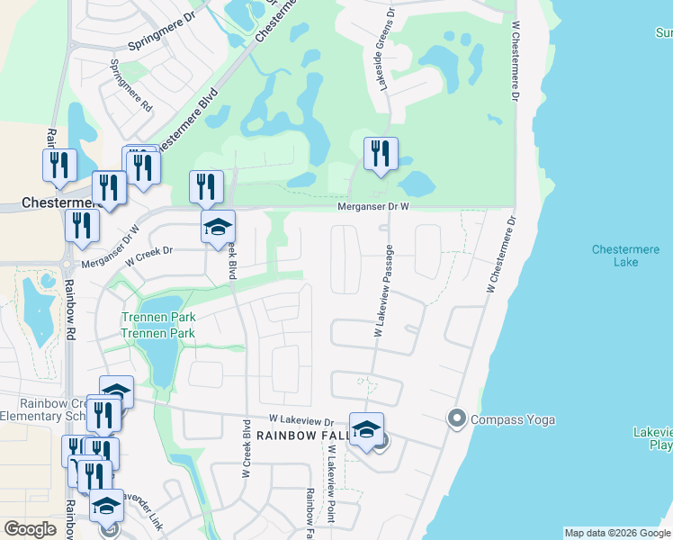 map of restaurants, bars, coffee shops, grocery stores, and more near in Chestermere
