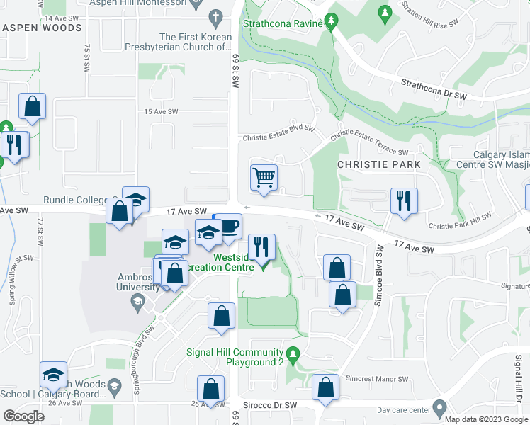 map of restaurants, bars, coffee shops, grocery stores, and more near 2137 17 Avenue Southwest in Calgary