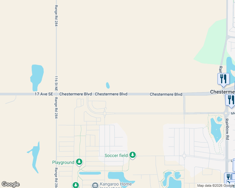 map of restaurants, bars, coffee shops, grocery stores, and more near Alberta 1 Alternate in Chestermere