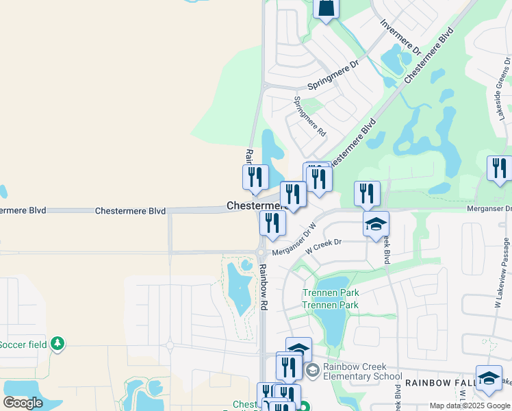 map of restaurants, bars, coffee shops, grocery stores, and more near in Chestermere