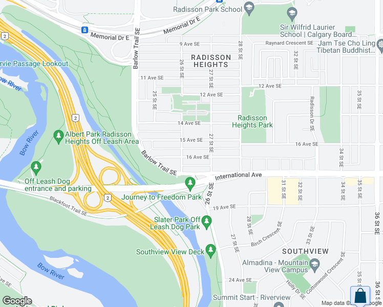 map of restaurants, bars, coffee shops, grocery stores, and more near 2716 16 Avenue Southeast in Calgary