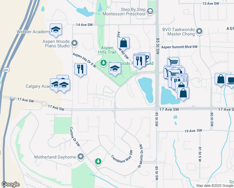 map of restaurants, bars, coffee shops, grocery stores, and more near in Calgary
