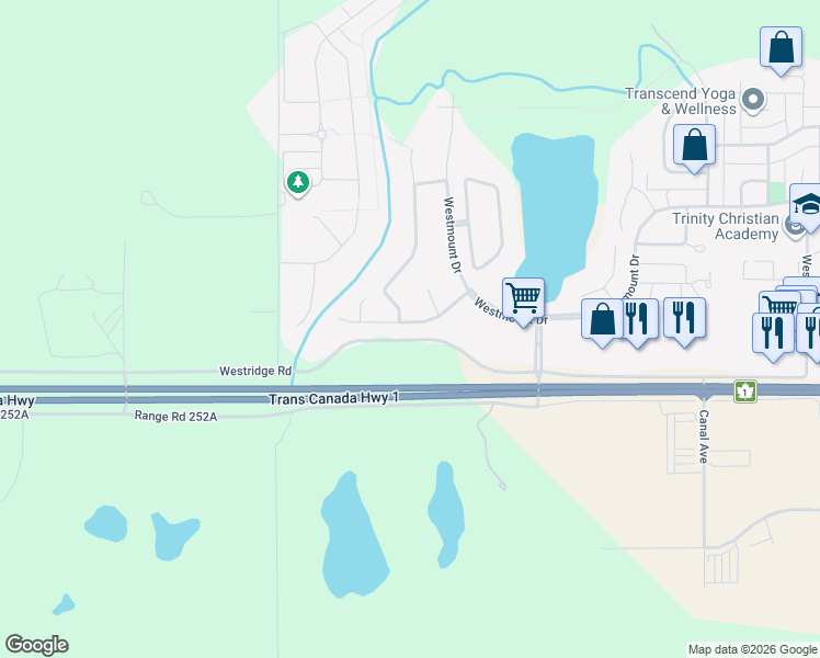 map of restaurants, bars, coffee shops, grocery stores, and more near 115 Strathmore Lakes Common in Strathmore