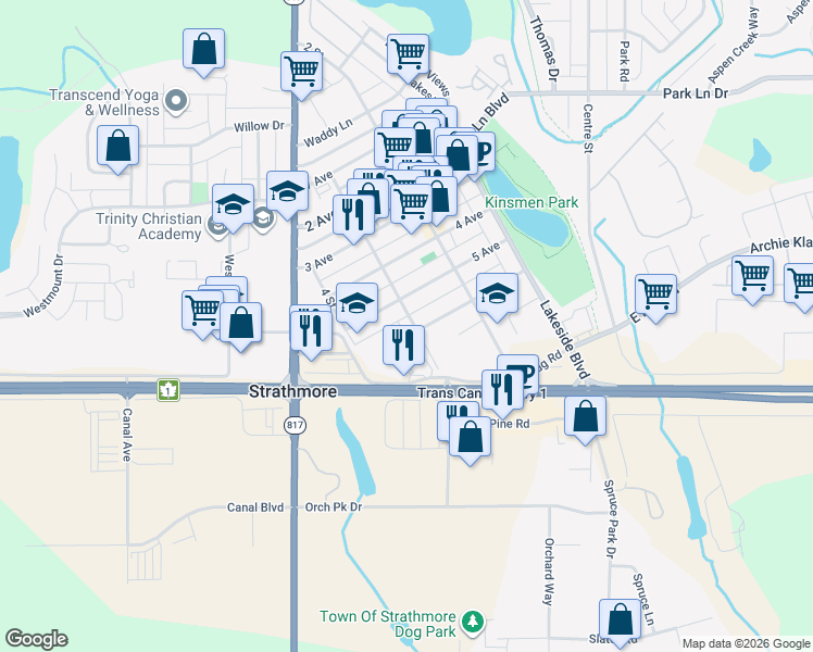 map of restaurants, bars, coffee shops, grocery stores, and more near in Strathmore