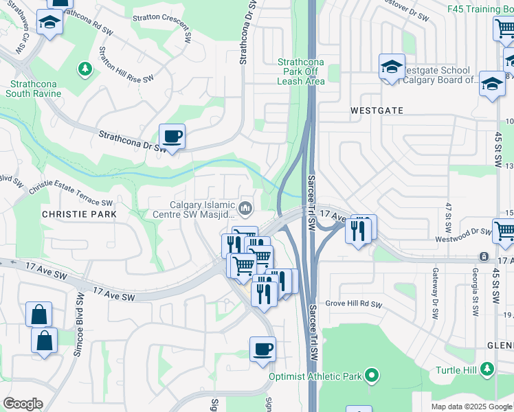 map of restaurants, bars, coffee shops, grocery stores, and more near 5616 14 Avenue Southwest in Calgary
