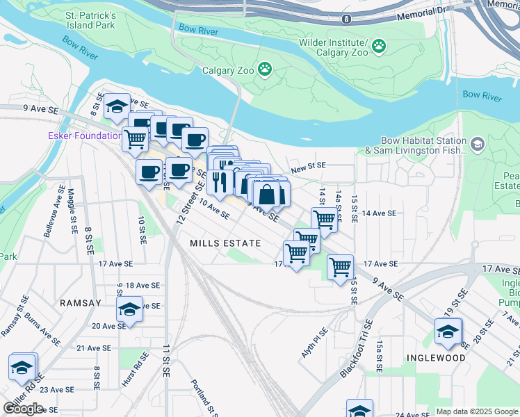 1410 9 Avenue Southeast Calgary Ab Walk Score Map Of Restaurants Bars Coffee S Grocery Ore Near 1410