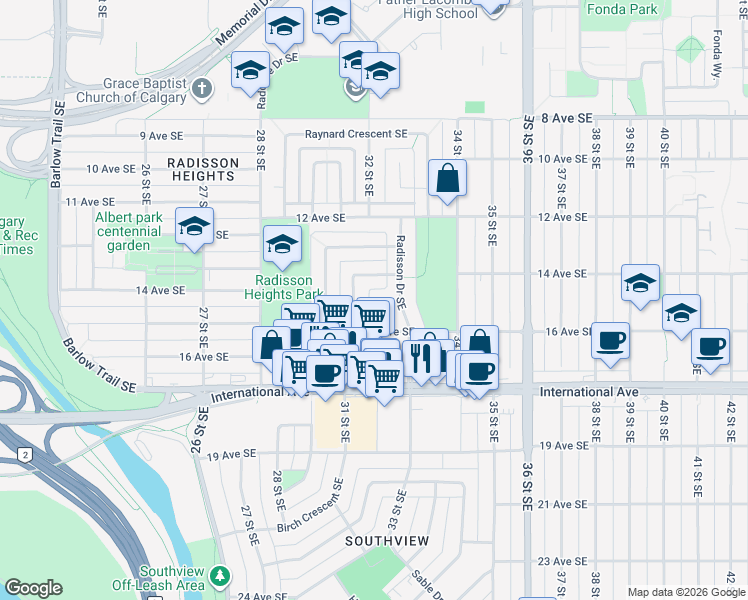 map of restaurants, bars, coffee shops, grocery stores, and more near in Calgary