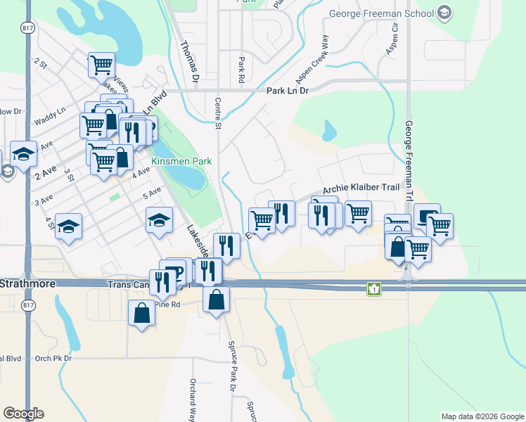 map of restaurants, bars, coffee shops, grocery stores, and more near in Strathmore