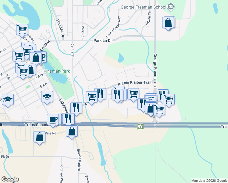 map of restaurants, bars, coffee shops, grocery stores, and more near in Strathmore