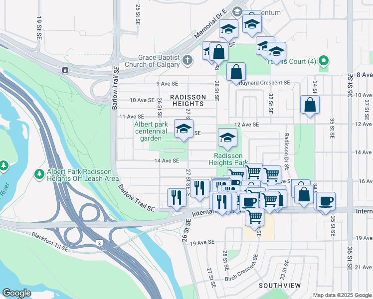 map of restaurants, bars, coffee shops, grocery stores, and more near in Calgary