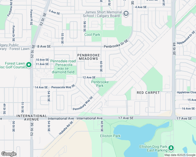 map of restaurants, bars, coffee shops, grocery stores, and more near 6055 12 Avenue Southeast in Calgary
