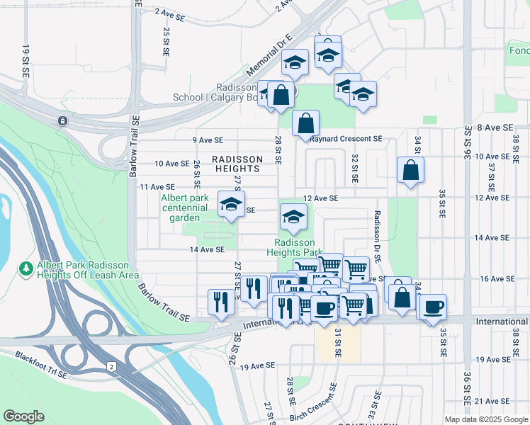 map of restaurants, bars, coffee shops, grocery stores, and more near in Calgary