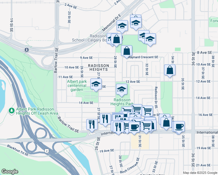 map of restaurants, bars, coffee shops, grocery stores, and more near in Calgary