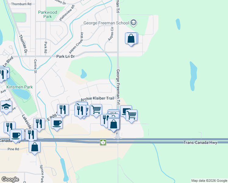 map of restaurants, bars, coffee shops, grocery stores, and more near 264 Ranch Close in Strathmore