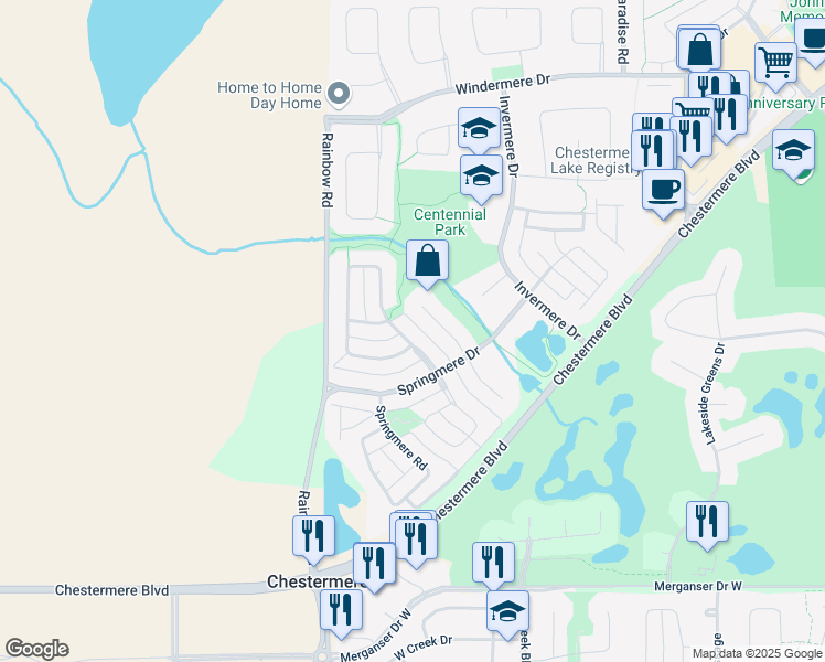 map of restaurants, bars, coffee shops, grocery stores, and more near in Chestermere