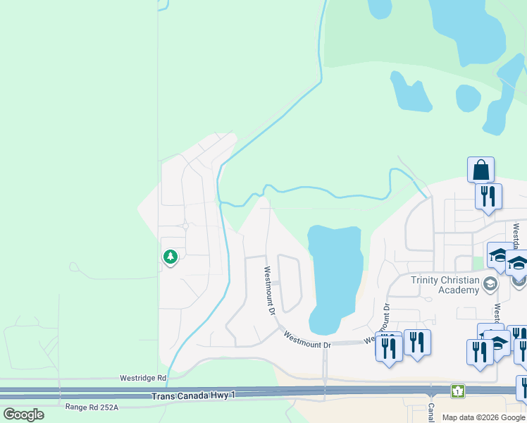 map of restaurants, bars, coffee shops, grocery stores, and more near 1219 Westmount Drive in Strathmore