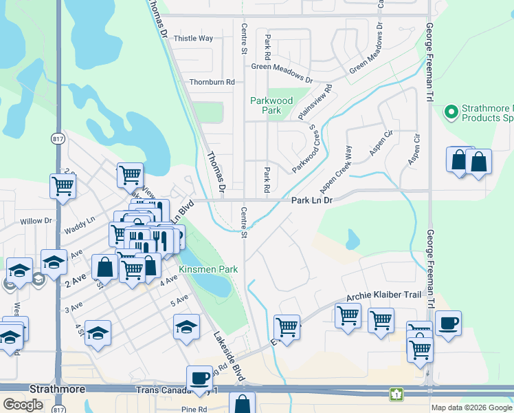 map of restaurants, bars, coffee shops, grocery stores, and more near in Strathmore
