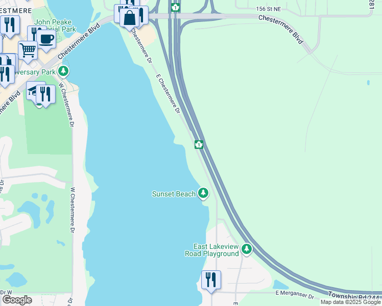 map of restaurants, bars, coffee shops, grocery stores, and more near 313 East Chestermere Drive in Chestermere