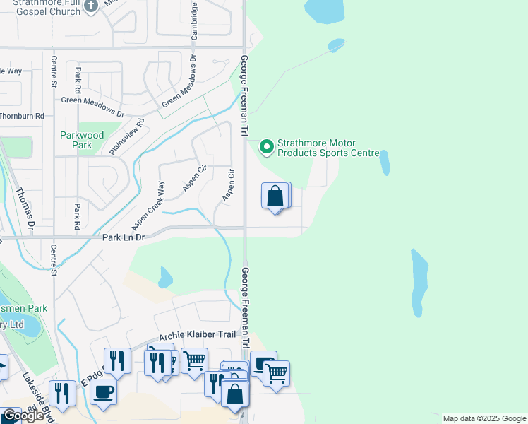 map of restaurants, bars, coffee shops, grocery stores, and more near 605 Edgefield Gate in Strathmore