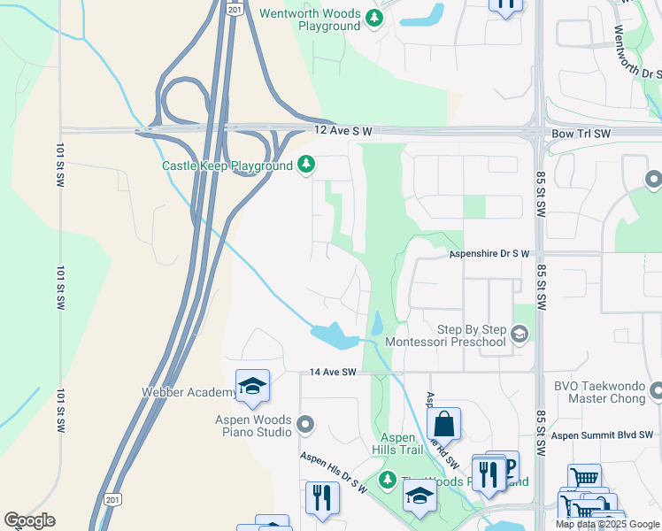 map of restaurants, bars, coffee shops, grocery stores, and more near 171 Ascot Drive Southwest in Calgary