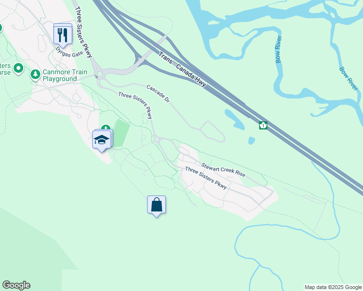 map of restaurants, bars, coffee shops, grocery stores, and more near 102 Stewart Creek Rise in Canmore