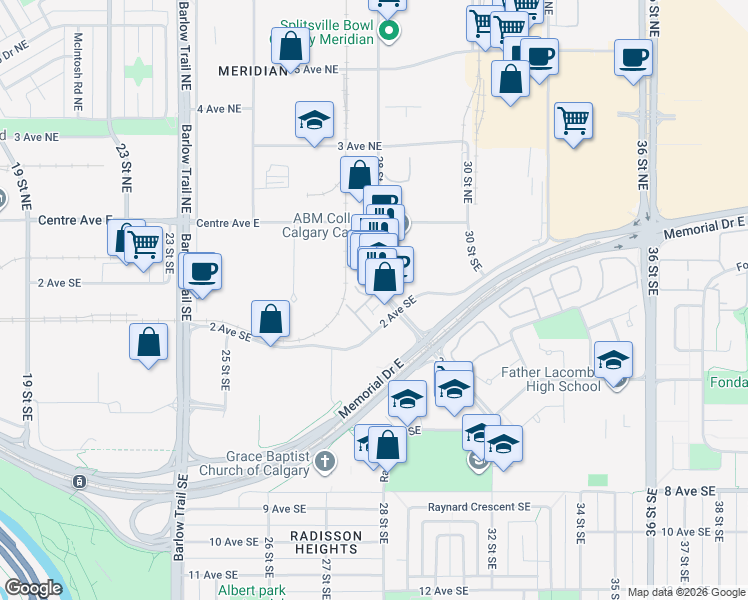 map of restaurants, bars, coffee shops, grocery stores, and more near in Calgary
