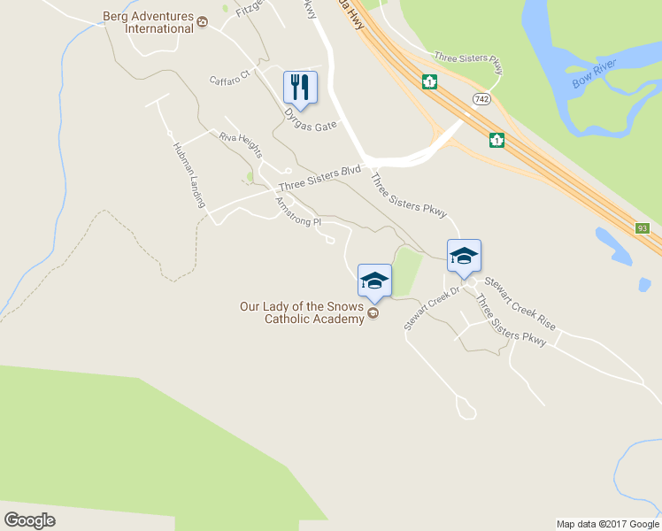 map of restaurants, bars, coffee shops, grocery stores, and more near 904 Armstrong Place in Canmore