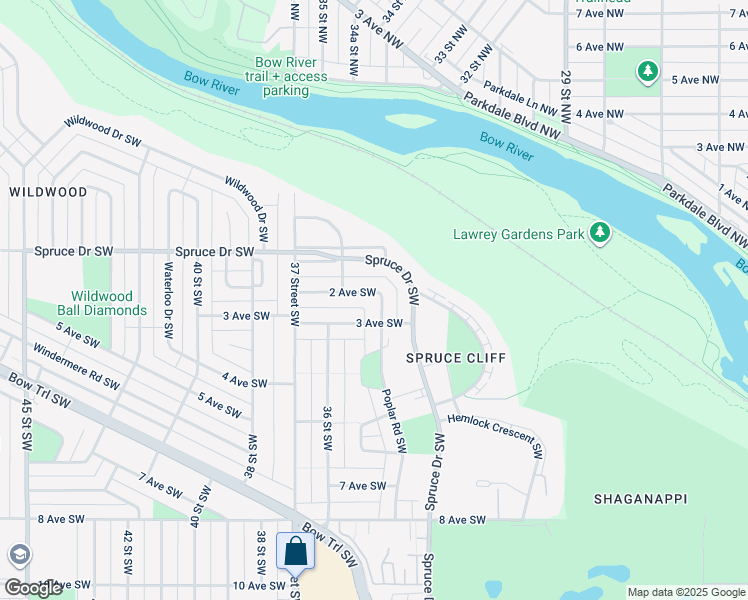 map of restaurants, bars, coffee shops, grocery stores, and more near 3519 2 Avenue Southwest in Calgary