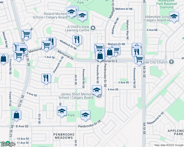 map of restaurants, bars, coffee shops, grocery stores, and more near in Calgary