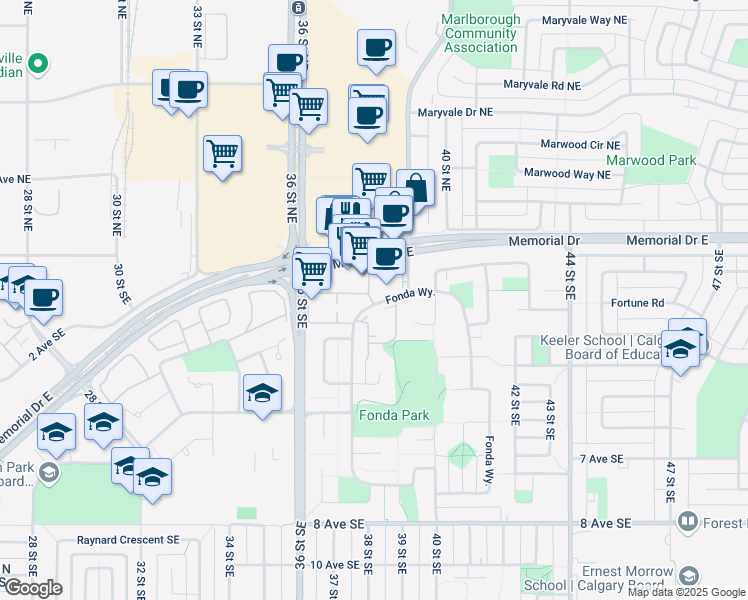 map of restaurants, bars, coffee shops, grocery stores, and more near in Calgary