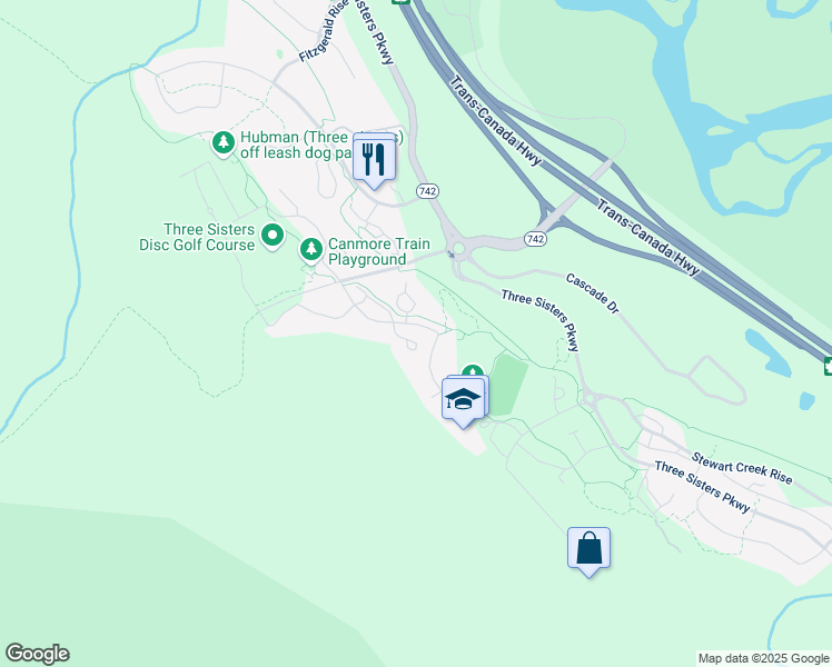 map of restaurants, bars, coffee shops, grocery stores, and more near in Canmore