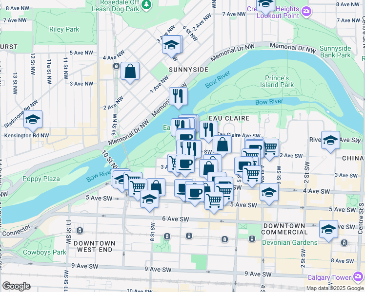 map of restaurants, bars, coffee shops, grocery stores, and more near 200 La Caille Place Southwest in Calgary