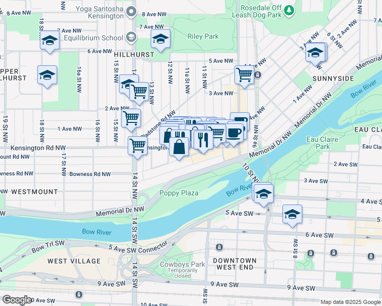 map of restaurants, bars, coffee shops, grocery stores, and more near in Calgary