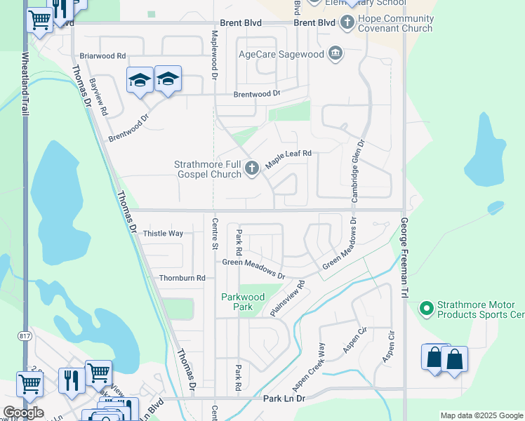 map of restaurants, bars, coffee shops, grocery stores, and more near Centennial Drive in Strathmore