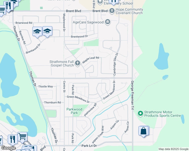 map of restaurants, bars, coffee shops, grocery stores, and more near 7 Maplewood Green in Strathmore