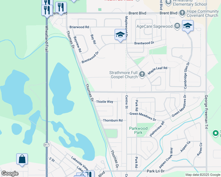 map of restaurants, bars, coffee shops, grocery stores, and more near 10 B Bayside Place in Strathmore
