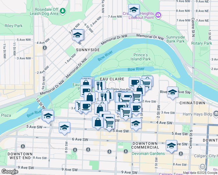 map of restaurants, bars, coffee shops, grocery stores, and more near 690 Princeton Way Southwest in Calgary