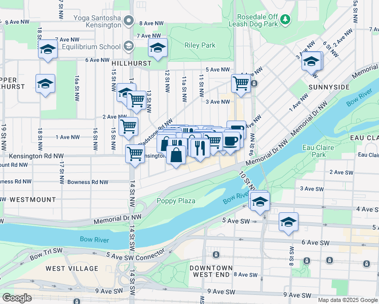 map of restaurants, bars, coffee shops, grocery stores, and more near in Calgary