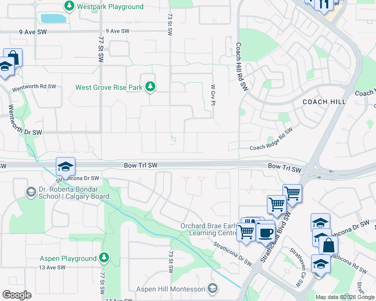 map of restaurants, bars, coffee shops, grocery stores, and more near in Calgary