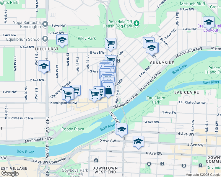 map of restaurants, bars, coffee shops, grocery stores, and more near 273 10 Street Northwest in Calgary