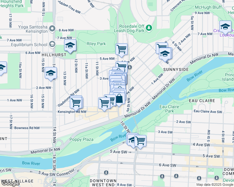map of restaurants, bars, coffee shops, grocery stores, and more near 273 10 Street Northwest in Calgary