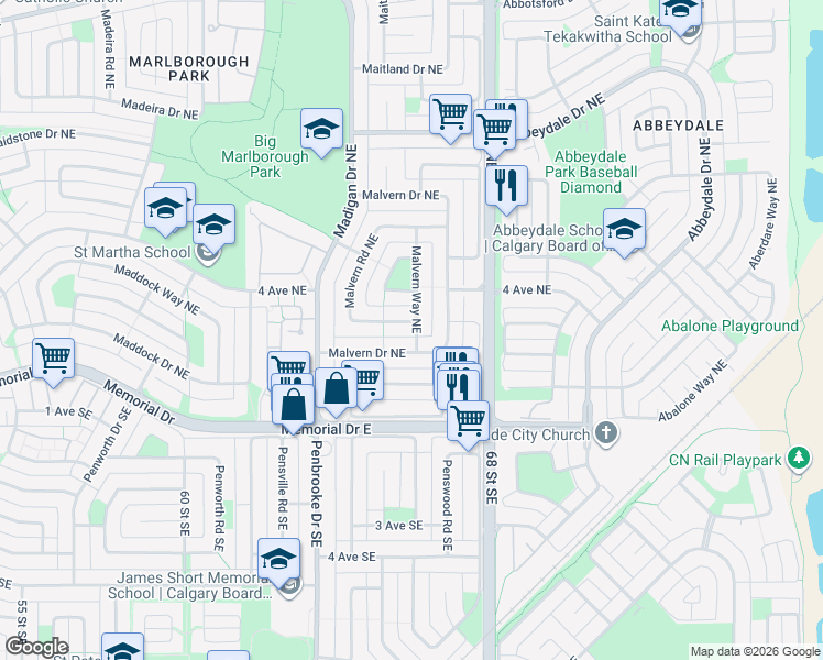 map of restaurants, bars, coffee shops, grocery stores, and more near in Calgary